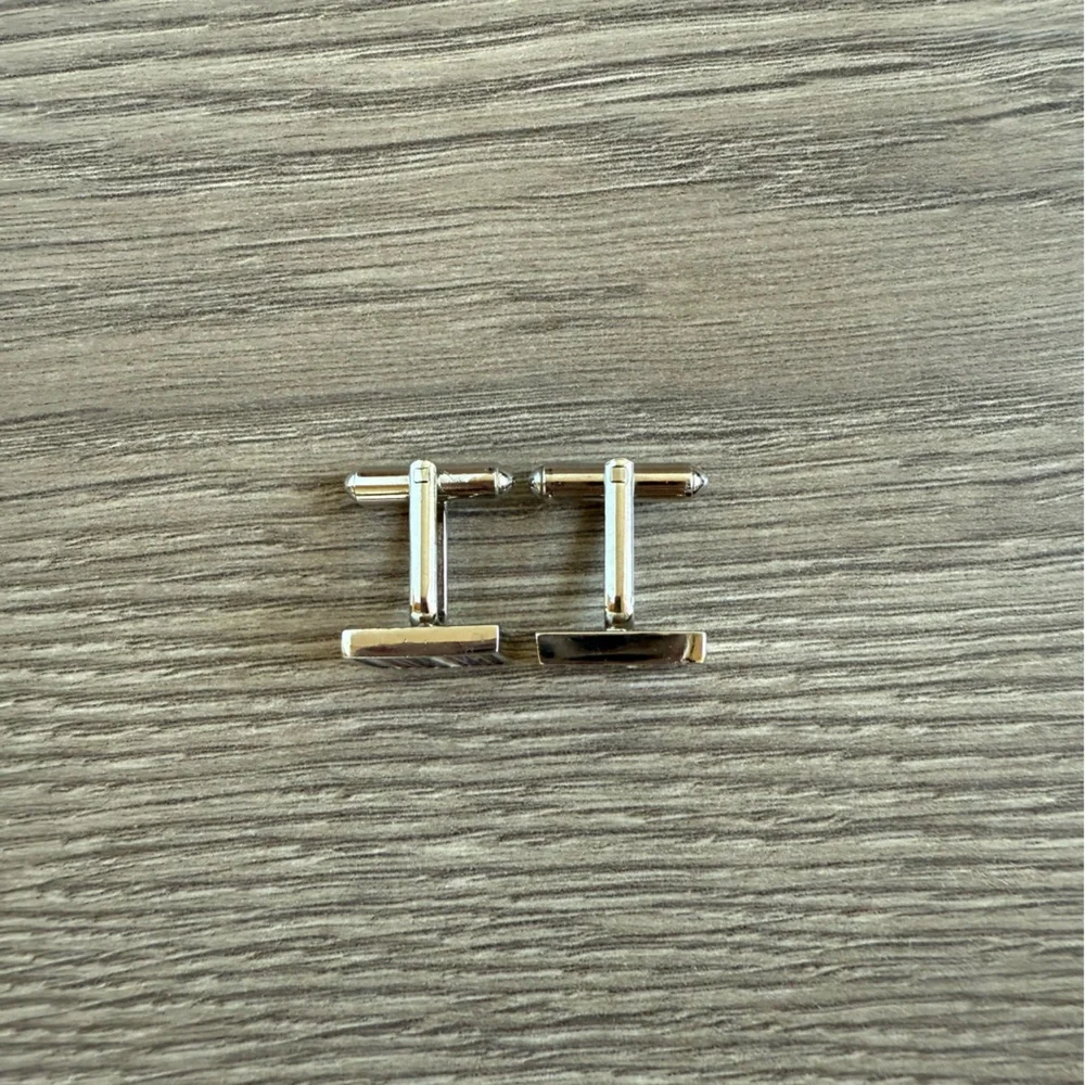 Men’s Striped Black, White, Burgundy & Purple Silver Tone Cuff Links